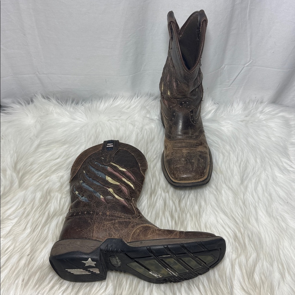 Cody James Men's Scratch American Flag Distressed Brown Leather Boots Sz 7D
